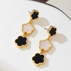 Vuitton Style Clover Dangle Earrings, New